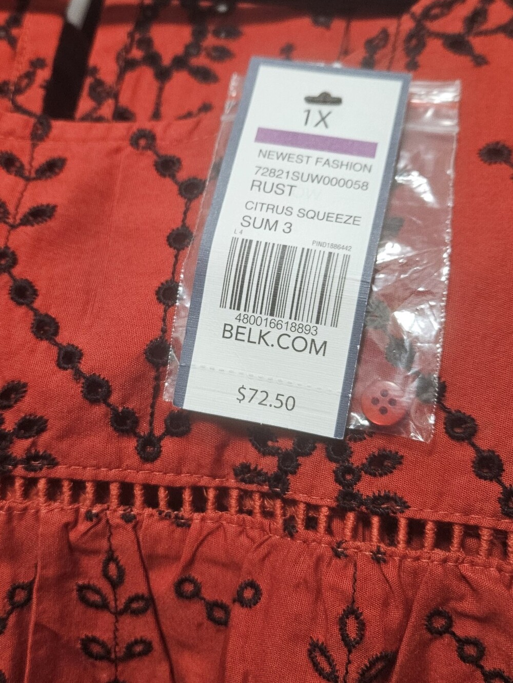 crown & ivy Red Embroidered Ruffle Sleeve Blouse - Picture 3 of 5